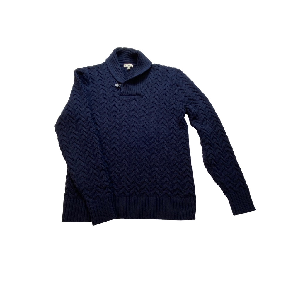 Gap Mens Navy Blue Chevron Cable Knit Shawl Collar Sweater Large RN54023‎